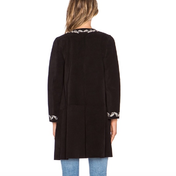 Alexa Chung x AG Walker Coat Embroidered Suede Leather Black XS - Picture 3 of 13